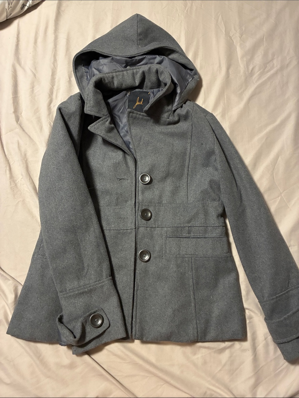 Women’s Hooded Wool-Blend Peacoat Jacket - Gray